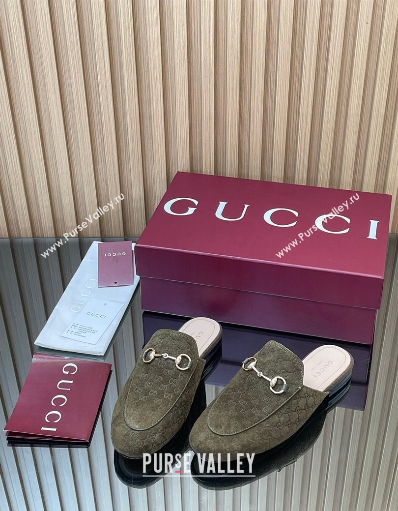 Gucci Princetown GG Allover Suede Flat Slipper with Horsebit Green 2025 ‎813864 (MD-250828112)
