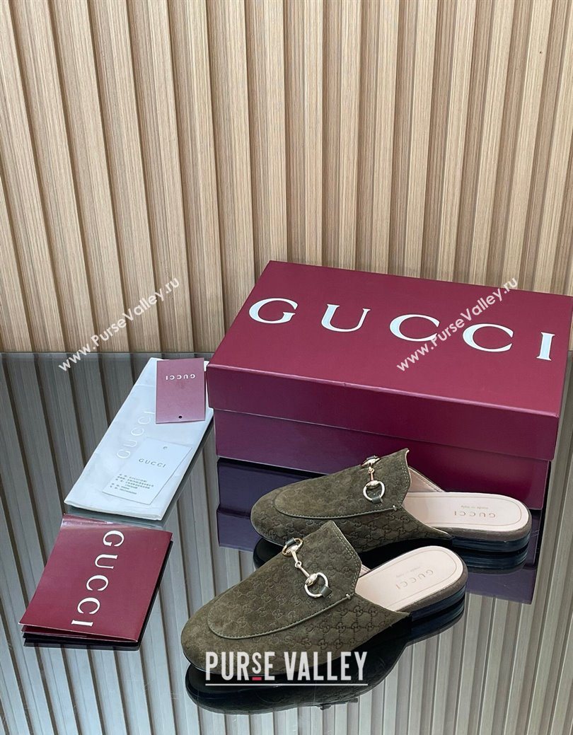 Gucci Princetown GG Allover Suede Flat Slipper with Horsebit Green 2025 ‎813864 (MD-250828112)