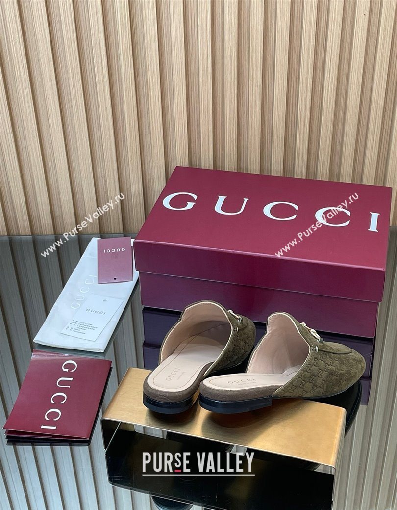 Gucci Princetown GG Allover Suede Flat Slipper with Horsebit Green 2025 ‎813864 (MD-250828112)