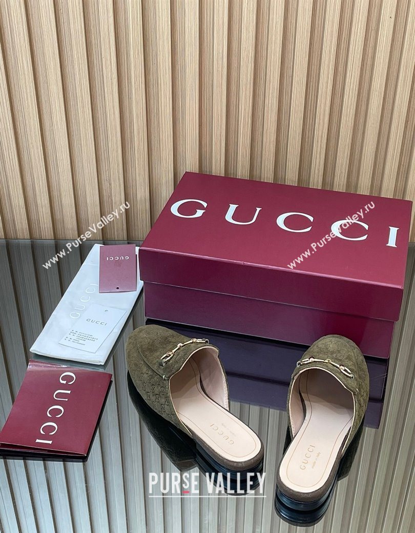 Gucci Princetown GG Allover Suede Flat Slipper with Horsebit Green 2025 ‎813864 (MD-250828112)