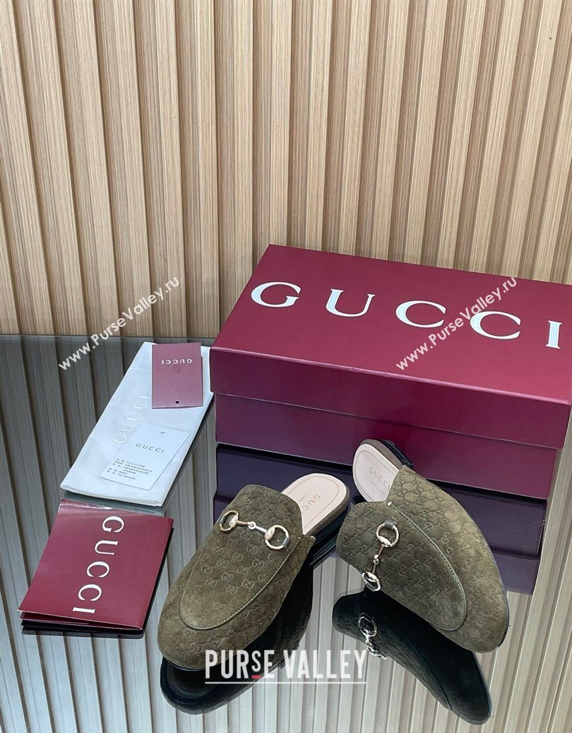 Gucci Princetown GG Allover Suede Flat Slipper with Horsebit Green 2025 ‎813864 (MD-250828112)