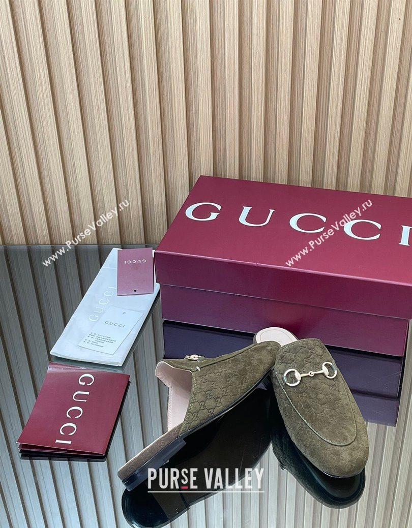 Gucci Princetown GG Allover Suede Flat Slipper with Horsebit Green 2025 ‎813864 (MD-250828112)
