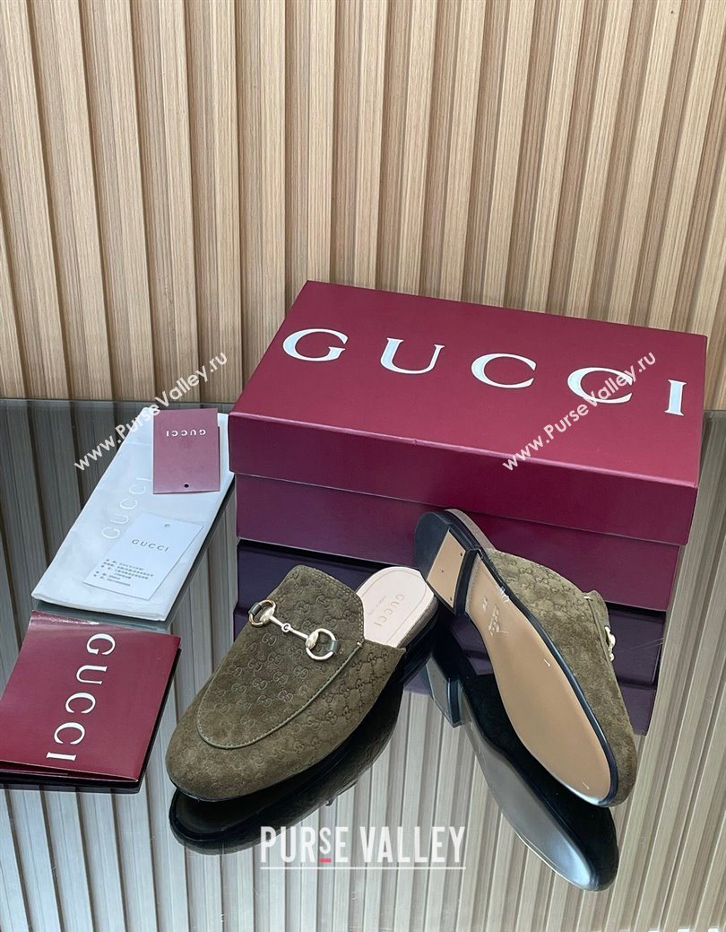 Gucci Princetown GG Allover Suede Flat Slipper with Horsebit Green 2025 ‎813864 (MD-250828112)