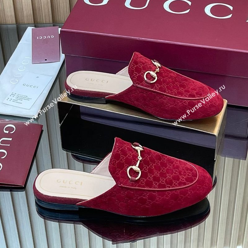 Gucci Princetown GG Allover Suede Flat Slipper with Horsebit Red 2025 ‎813864 (MD-250828113)