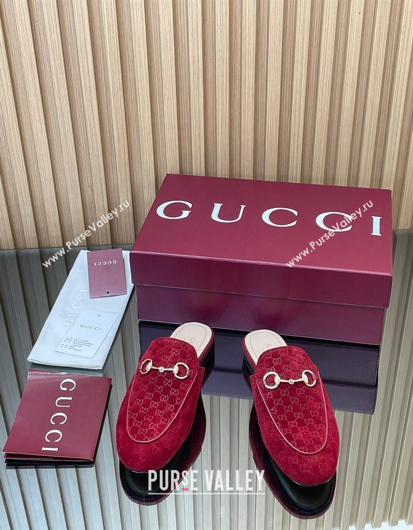 Gucci Princetown GG Allover Suede Flat Slipper with Horsebit Red 2025 ‎813864 (MD-250828113)