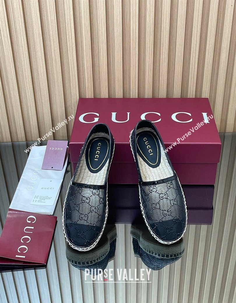 Gucci GG Strass Mesh Espadrilles Flat Black 2025 GG082805 (MD-250828072)
