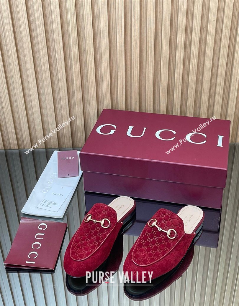 Gucci Princetown GG Allover Suede Flat Slipper with Horsebit Red 2025 ‎813864 (MD-250828113)