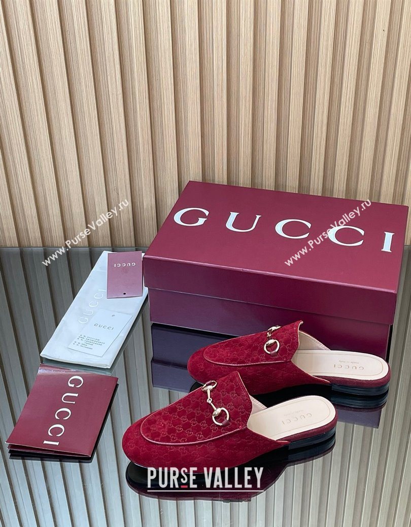 Gucci Princetown GG Allover Suede Flat Slipper with Horsebit Red 2025 ‎813864 (MD-250828113)