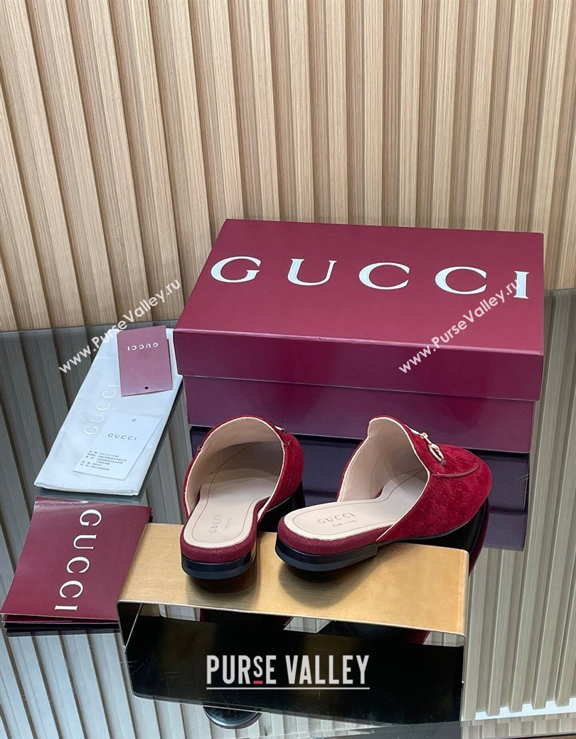 Gucci Princetown GG Allover Suede Flat Slipper with Horsebit Red 2025 ‎813864 (MD-250828113)