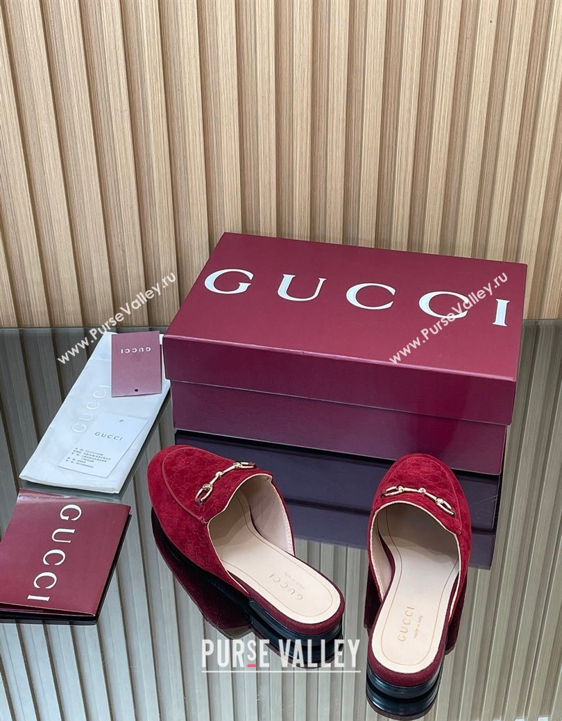 Gucci Princetown GG Allover Suede Flat Slipper with Horsebit Red 2025 ‎813864 (MD-250828113)