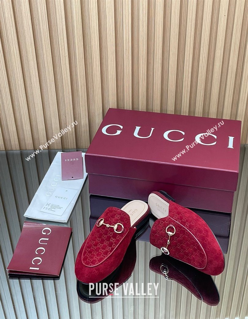 Gucci Princetown GG Allover Suede Flat Slipper with Horsebit Red 2025 ‎813864 (MD-250828113)