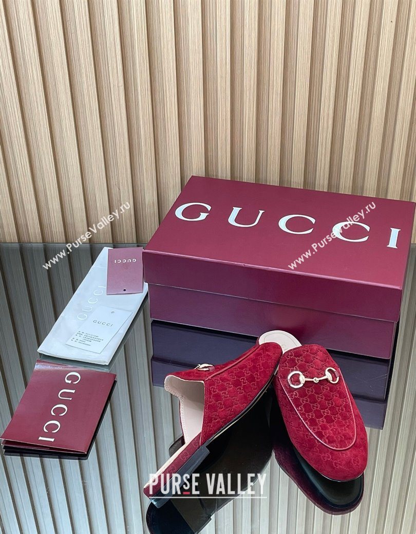 Gucci Princetown GG Allover Suede Flat Slipper with Horsebit Red 2025 ‎813864 (MD-250828113)