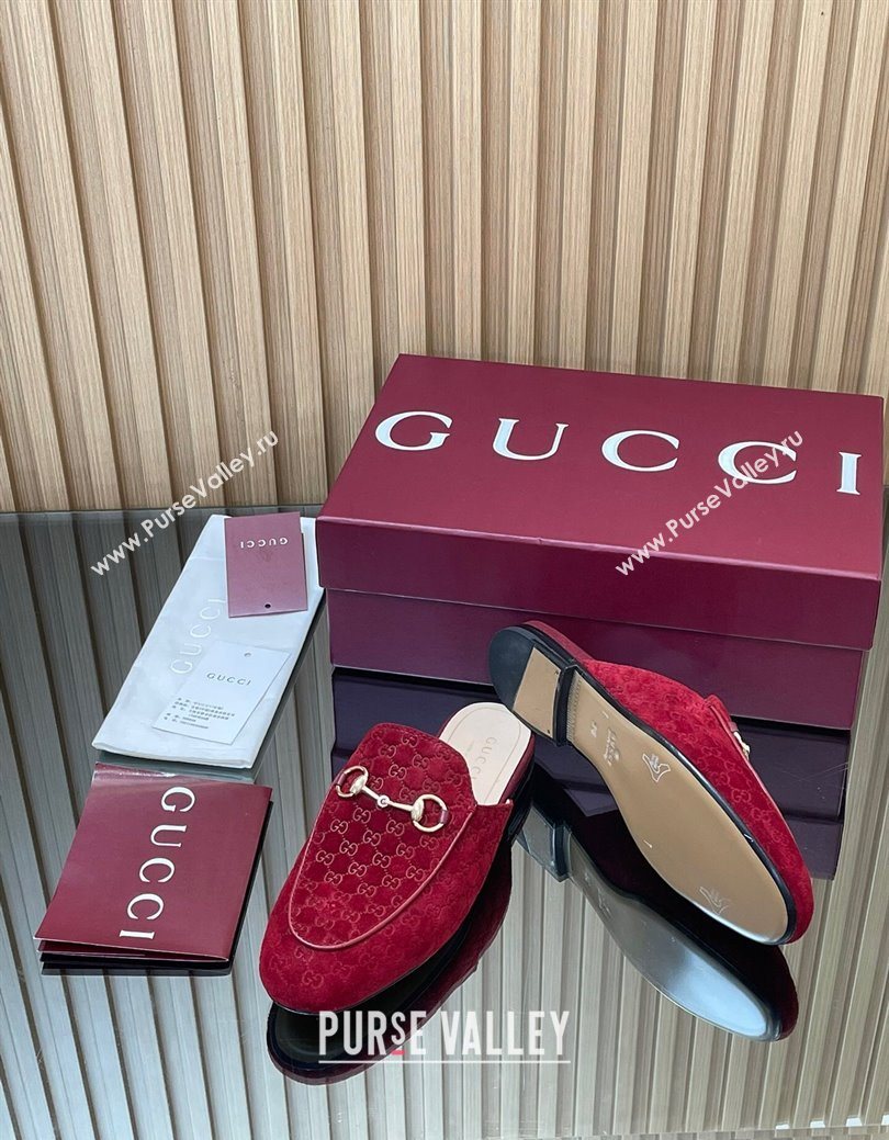 Gucci Princetown GG Allover Suede Flat Slipper with Horsebit Red 2025 ‎813864 (MD-250828113)