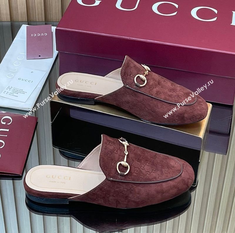 Gucci Princetown GG Allover Suede Flat Slipper with Horsebit Dark Brown 2025 ‎813864 (MD-250828114)