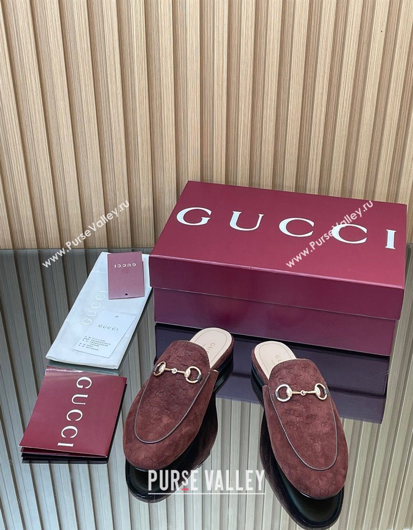Gucci Princetown GG Allover Suede Flat Slipper with Horsebit Dark Brown 2025 ‎813864 (MD-250828114)