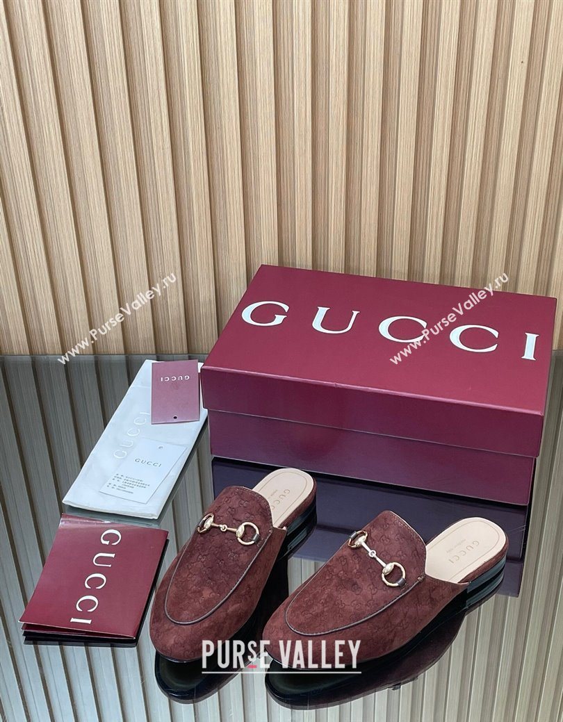Gucci Princetown GG Allover Suede Flat Slipper with Horsebit Dark Brown 2025 ‎813864 (MD-250828114)