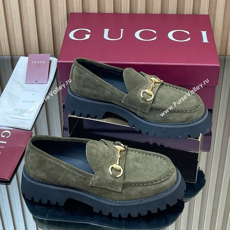 Gucci Suede Loafers 4.5cm with Horsebit Green 2025 GG123101 (MD-250828076)