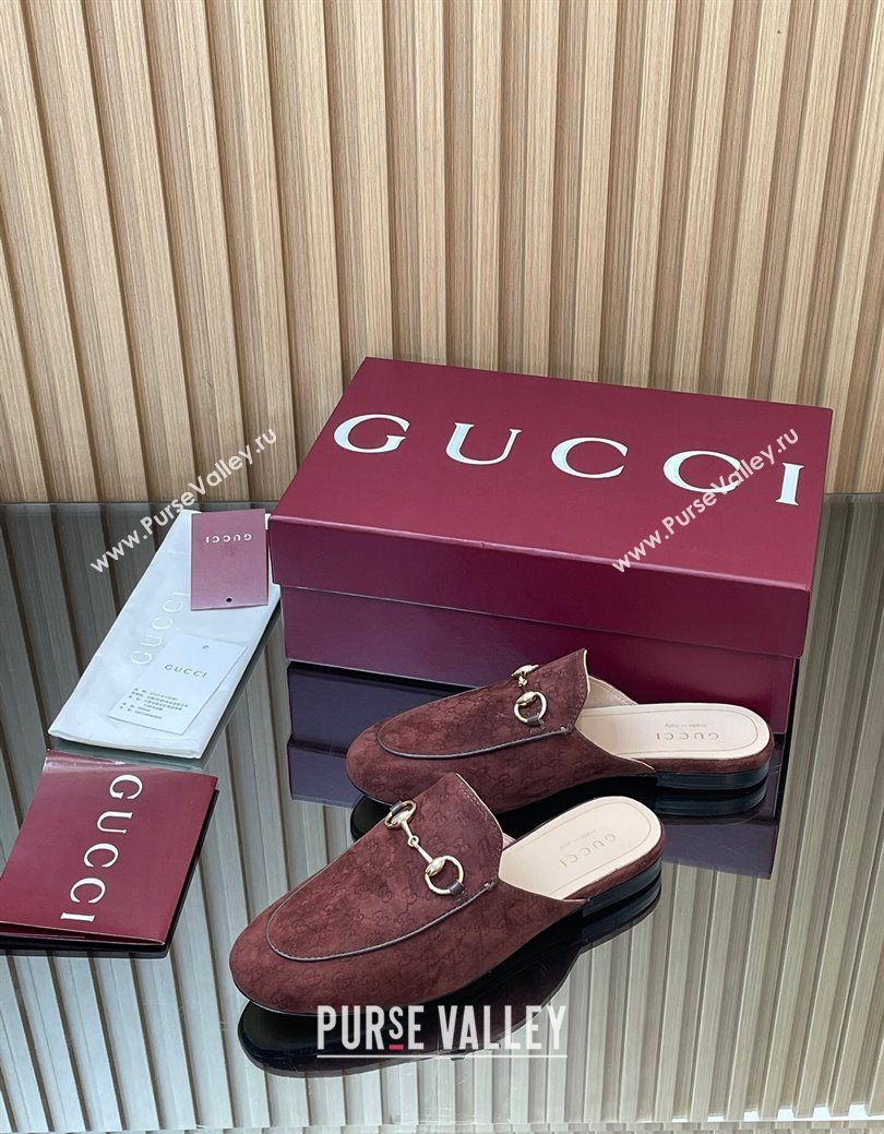 Gucci Princetown GG Allover Suede Flat Slipper with Horsebit Dark Brown 2025 ‎813864 (MD-250828114)