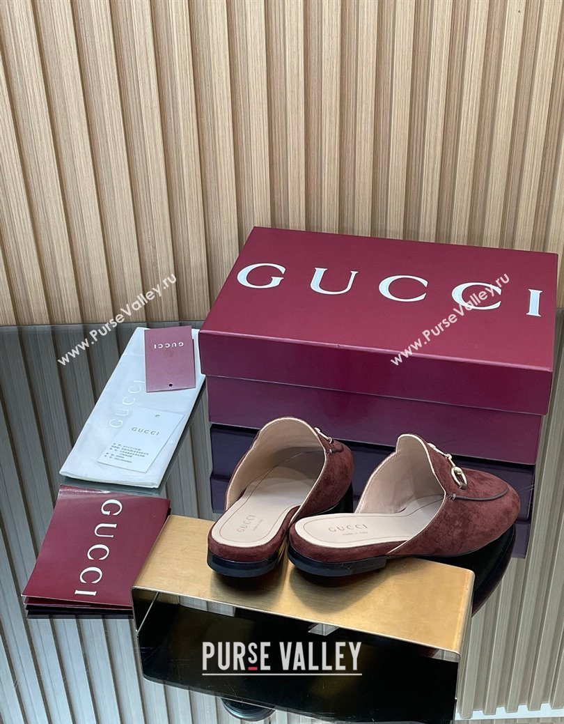 Gucci Princetown GG Allover Suede Flat Slipper with Horsebit Dark Brown 2025 ‎813864 (MD-250828114)