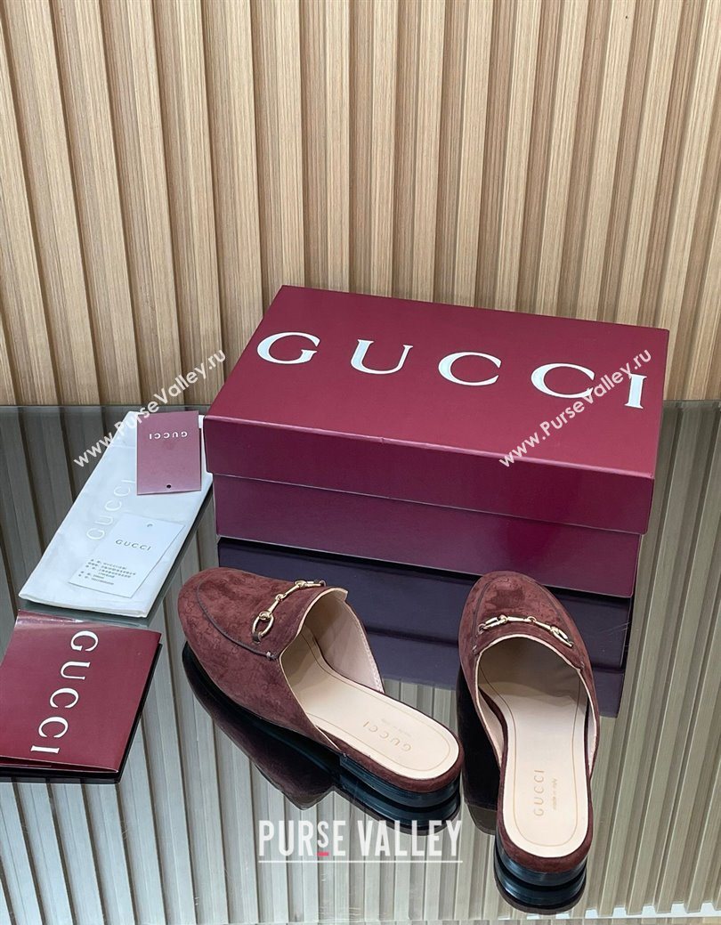 Gucci Princetown GG Allover Suede Flat Slipper with Horsebit Dark Brown 2025 ‎813864 (MD-250828114)