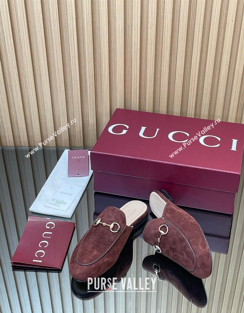 Gucci Princetown GG Allover Suede Flat Slipper with Horsebit Dark Brown 2025 ‎813864 (MD-250828114)