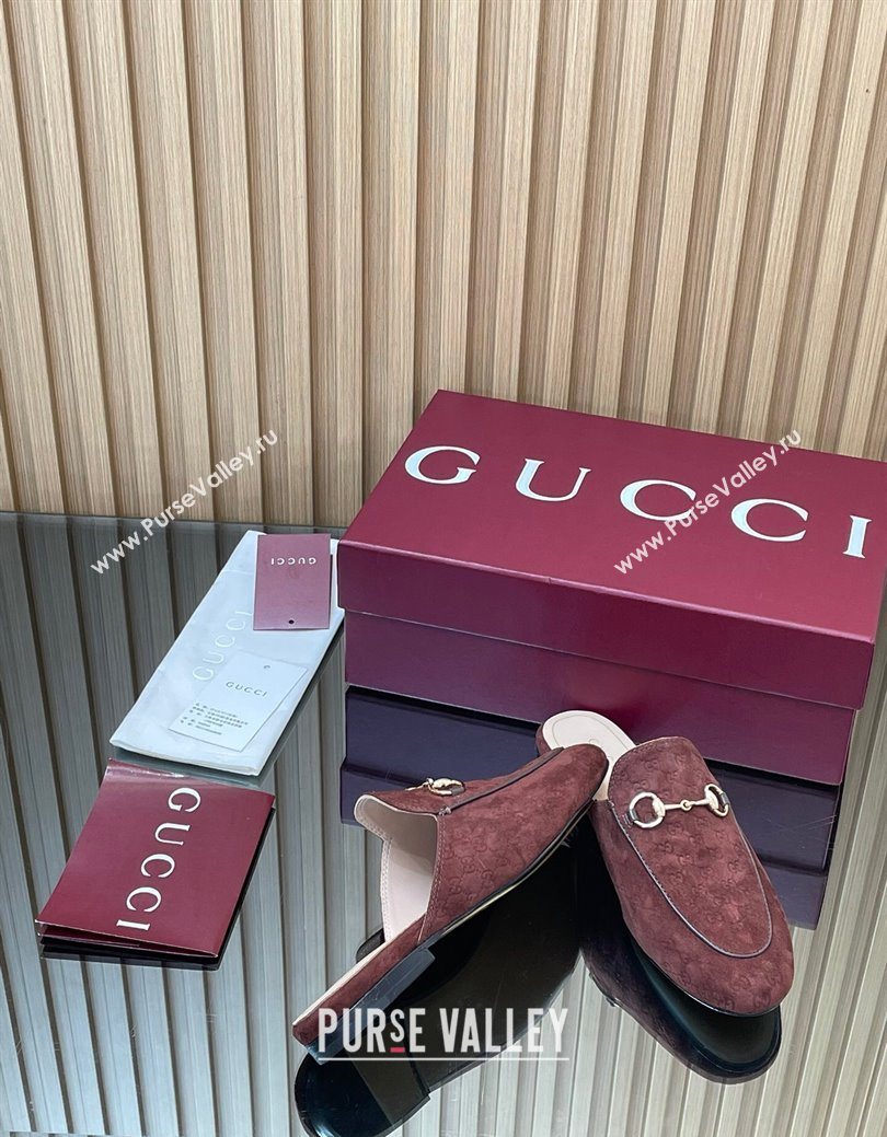 Gucci Princetown GG Allover Suede Flat Slipper with Horsebit Dark Brown 2025 ‎813864 (MD-250828114)
