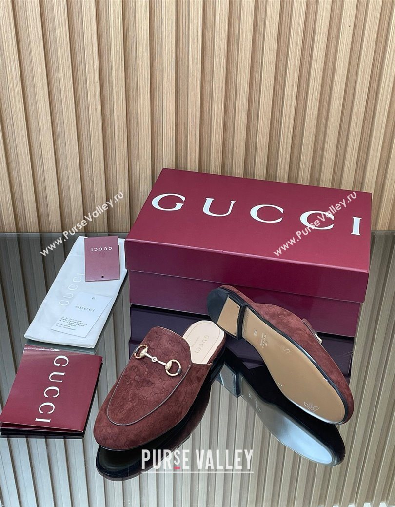 Gucci Princetown GG Allover Suede Flat Slipper with Horsebit Dark Brown 2025 ‎813864 (MD-250828114)