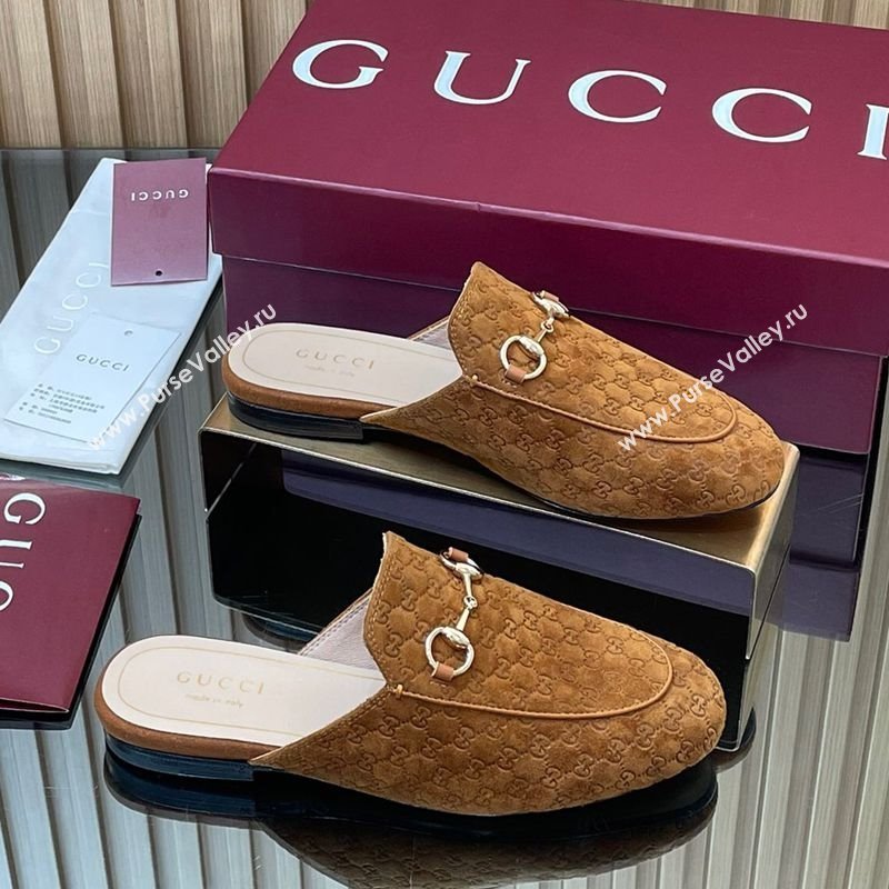 Gucci Princetown GG Allover Suede Flat Slipper with Horsebit Light Brown 2025 鈥?13864 (MD-250828115)