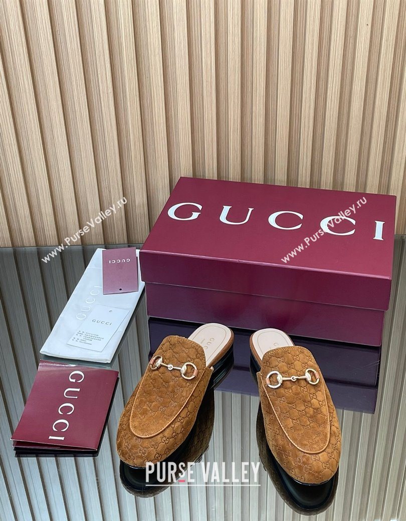 Gucci Princetown GG Allover Suede Flat Slipper with Horsebit Light Brown 2025 鈥?13864 (MD-250828115)
