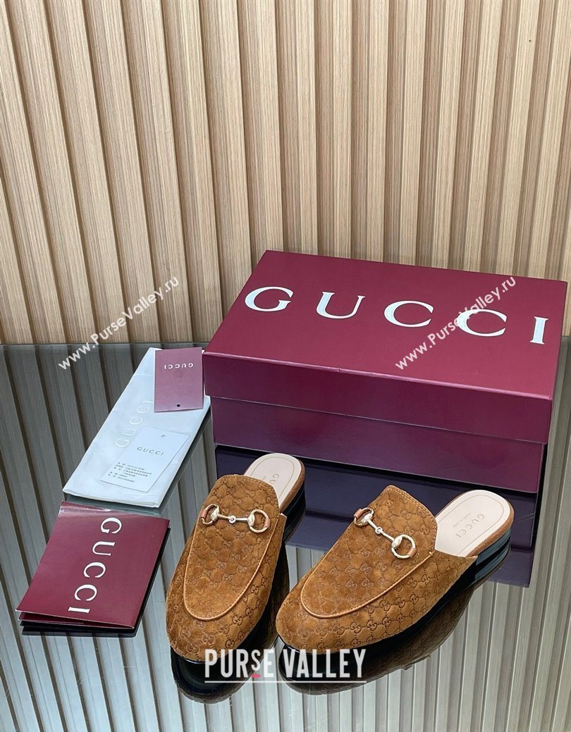 Gucci Princetown GG Allover Suede Flat Slipper with Horsebit Light Brown 2025 鈥?13864 (MD-250828115)