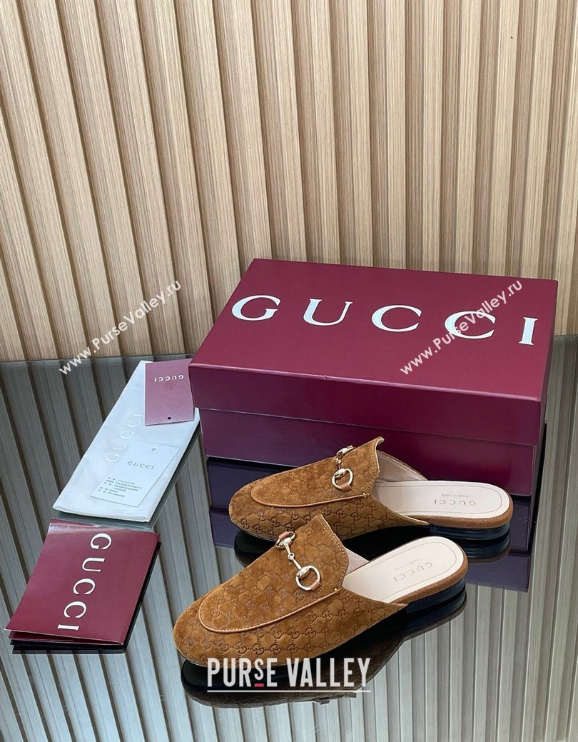 Gucci Princetown GG Allover Suede Flat Slipper with Horsebit Light Brown 2025 鈥?13864 (MD-250828115)