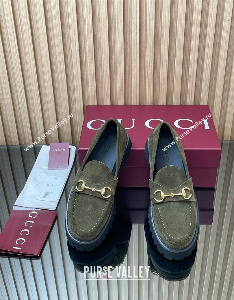 Gucci Suede Loafers 4.5cm with Horsebit Green 2025 GG123101 (MD-250828076)