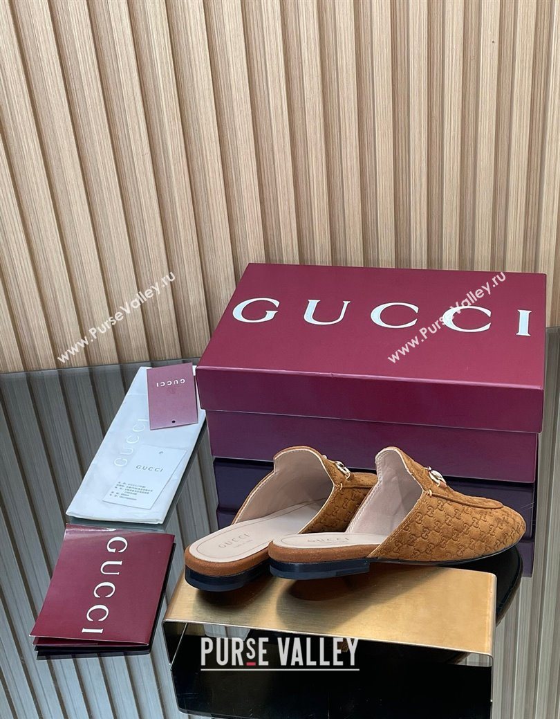 Gucci Princetown GG Allover Suede Flat Slipper with Horsebit Light Brown 2025 鈥?13864 (MD-250828115)
