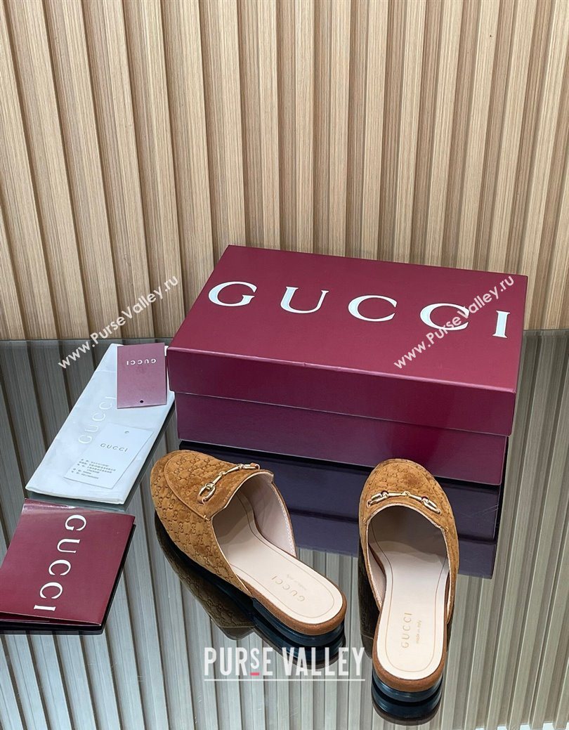 Gucci Princetown GG Allover Suede Flat Slipper with Horsebit Light Brown 2025 鈥?13864 (MD-250828115)