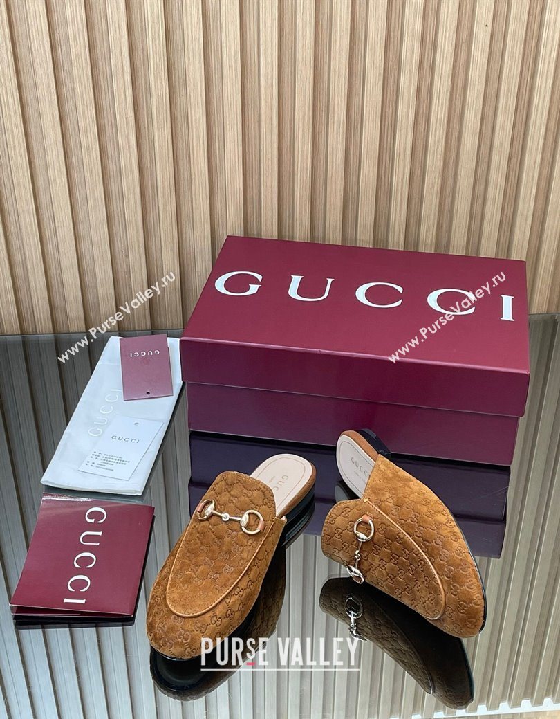 Gucci Princetown GG Allover Suede Flat Slipper with Horsebit Light Brown 2025 鈥?13864 (MD-250828115)