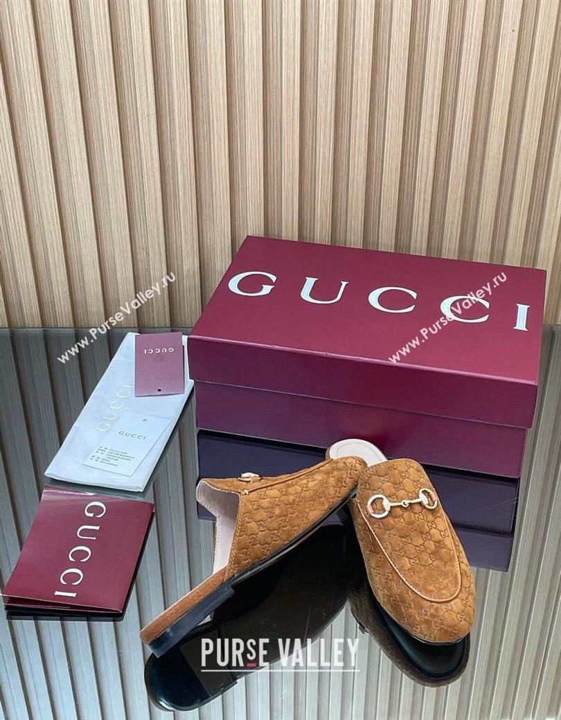 Gucci Princetown GG Allover Suede Flat Slipper with Horsebit Light Brown 2025 鈥?13864 (MD-250828115)