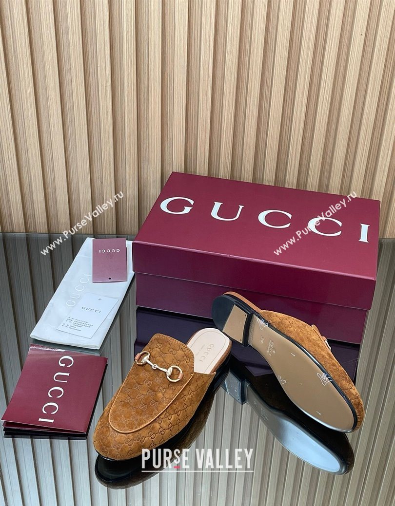 Gucci Princetown GG Allover Suede Flat Slipper with Horsebit Light Brown 2025 鈥?13864 (MD-250828115)