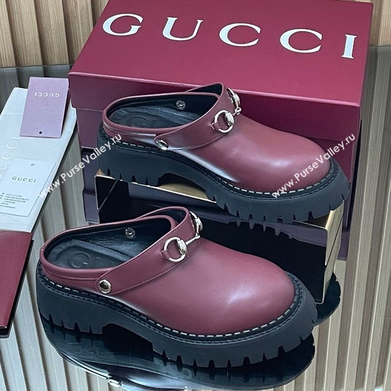 Gucci Leather Mule 5cm with Horsebit 835829 Dark Burgundy 2025 (MD-250828116)