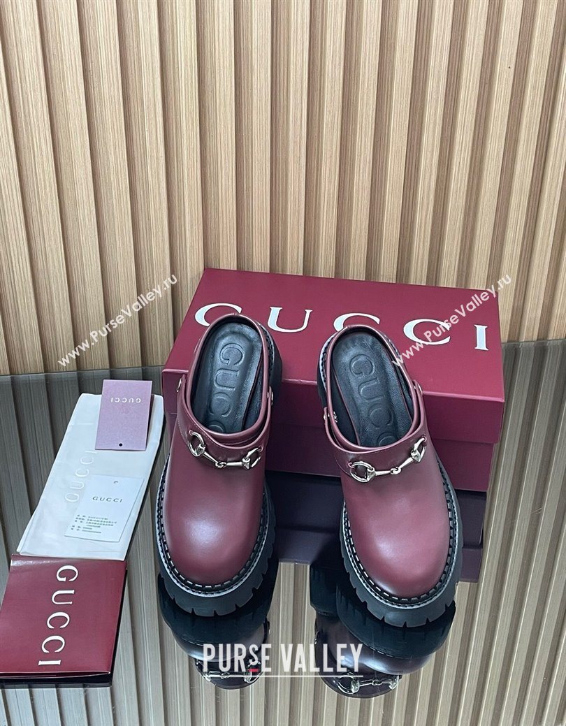 Gucci Leather Mule 5cm with Horsebit 835829 Dark Burgundy 2025 (MD-250828116)