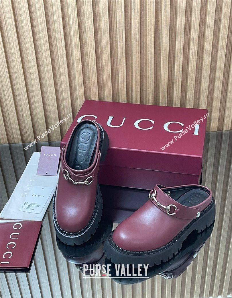 Gucci Leather Mule 5cm with Horsebit 835829 Dark Burgundy 2025 (MD-250828116)