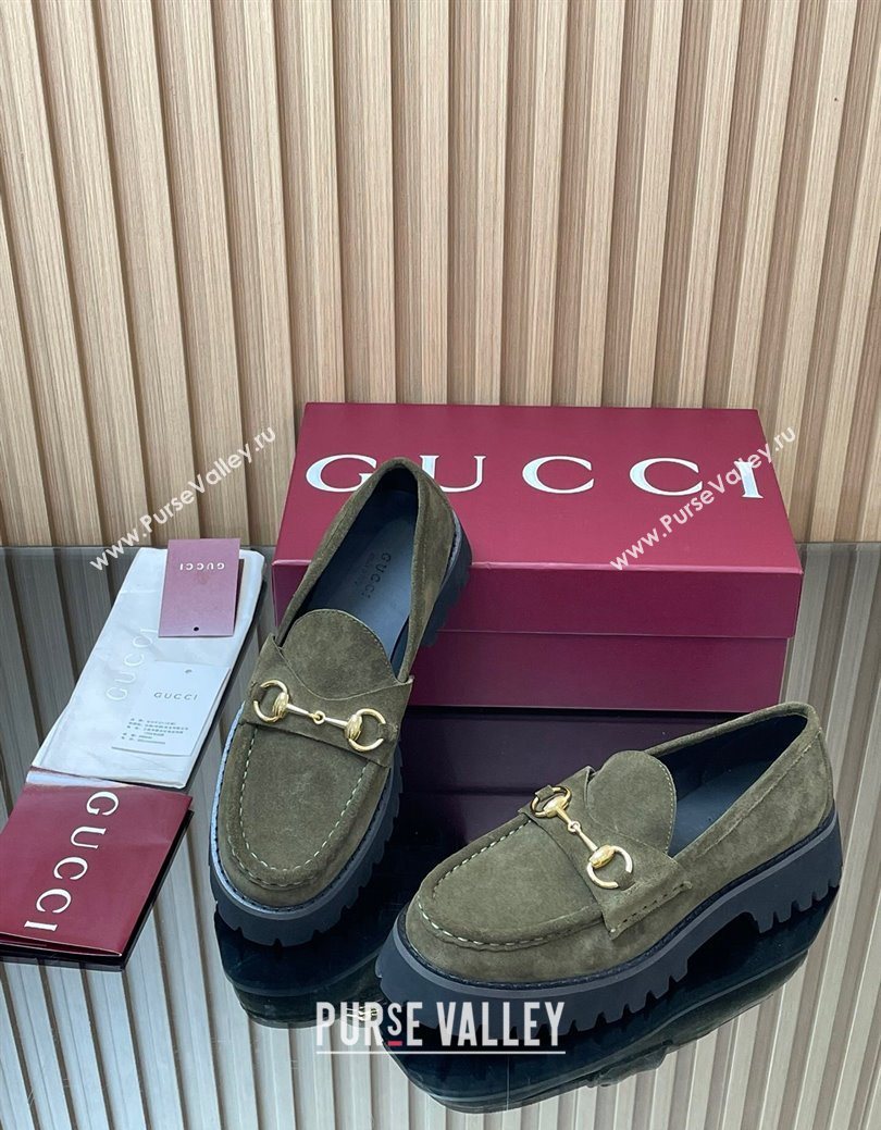 Gucci Suede Loafers 4.5cm with Horsebit Green 2025 GG123101 (MD-250828076)