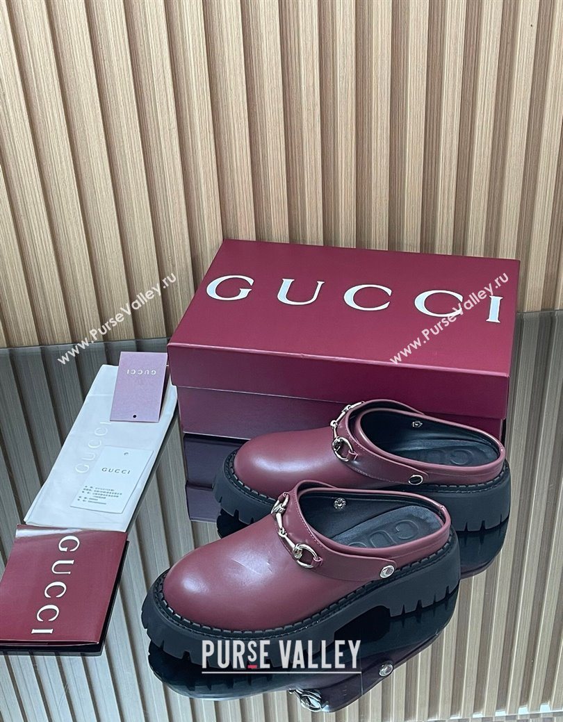 Gucci Leather Mule 5cm with Horsebit 835829 Dark Burgundy 2025 (MD-250828116)