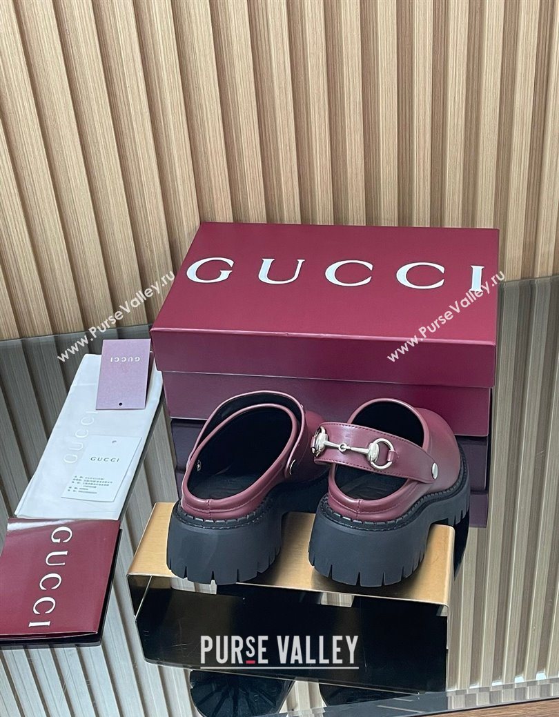 Gucci Leather Mule 5cm with Horsebit 835829 Dark Burgundy 2025 (MD-250828116)