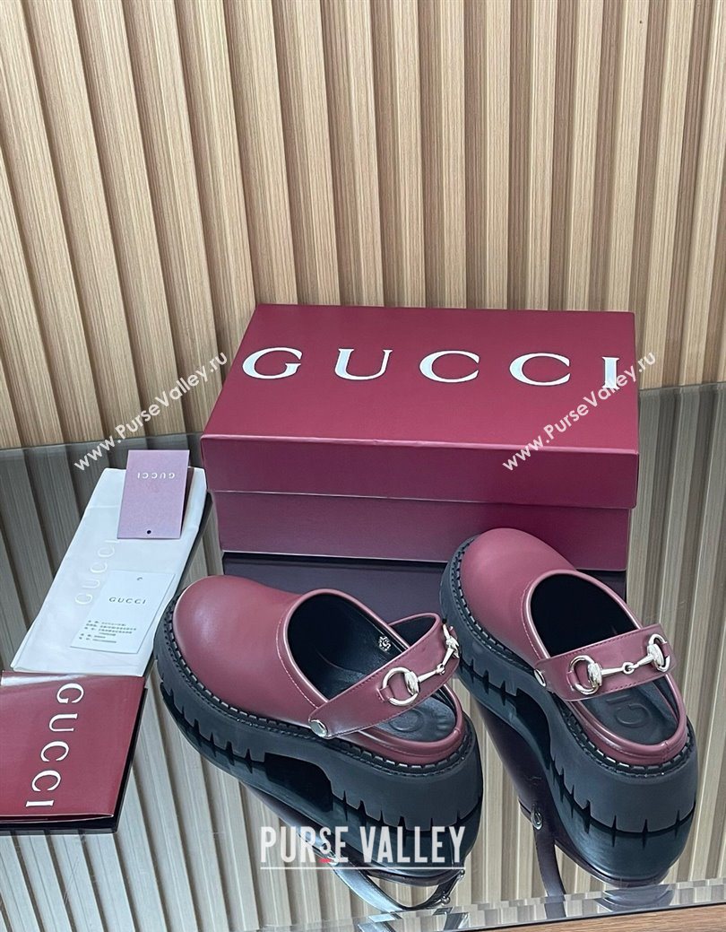 Gucci Leather Mule 5cm with Horsebit 835829 Dark Burgundy 2025 (MD-250828116)