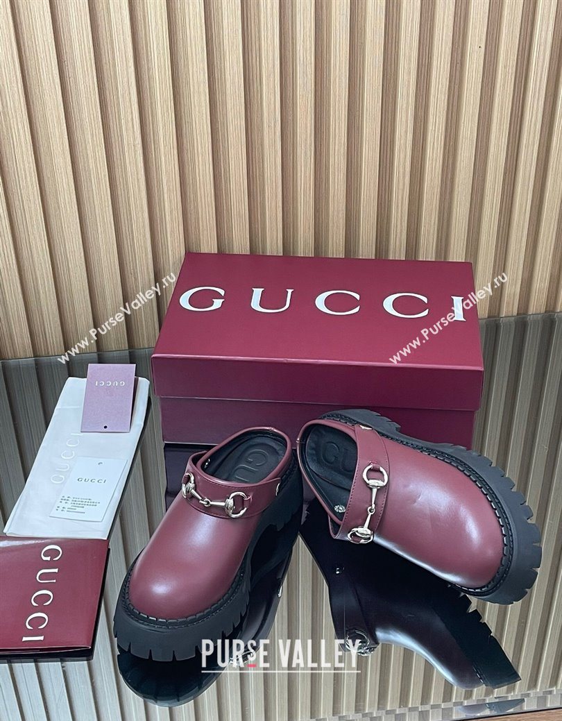 Gucci Leather Mule 5cm with Horsebit 835829 Dark Burgundy 2025 (MD-250828116)