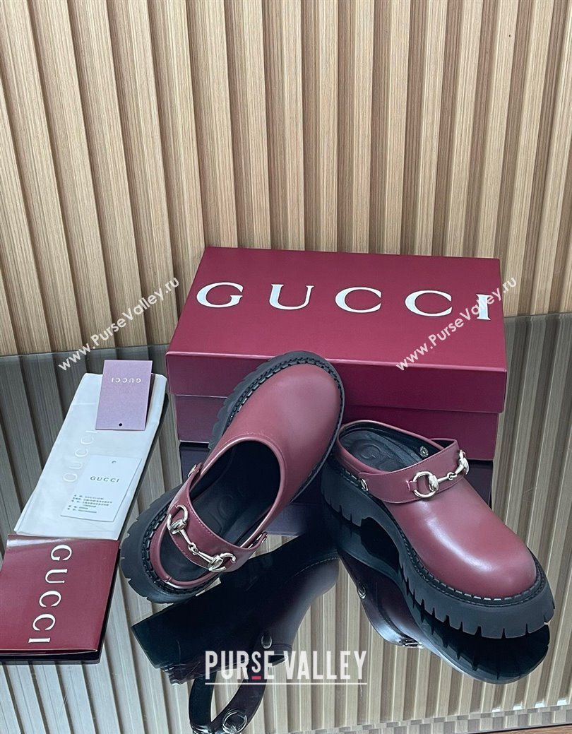 Gucci Leather Mule 5cm with Horsebit 835829 Dark Burgundy 2025 (MD-250828116)