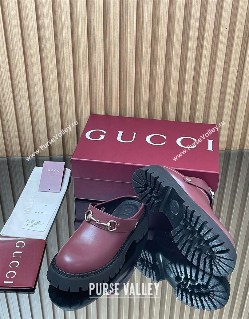 Gucci Leather Mule 5cm with Horsebit 835829 Dark Burgundy 2025 (MD-250828116)