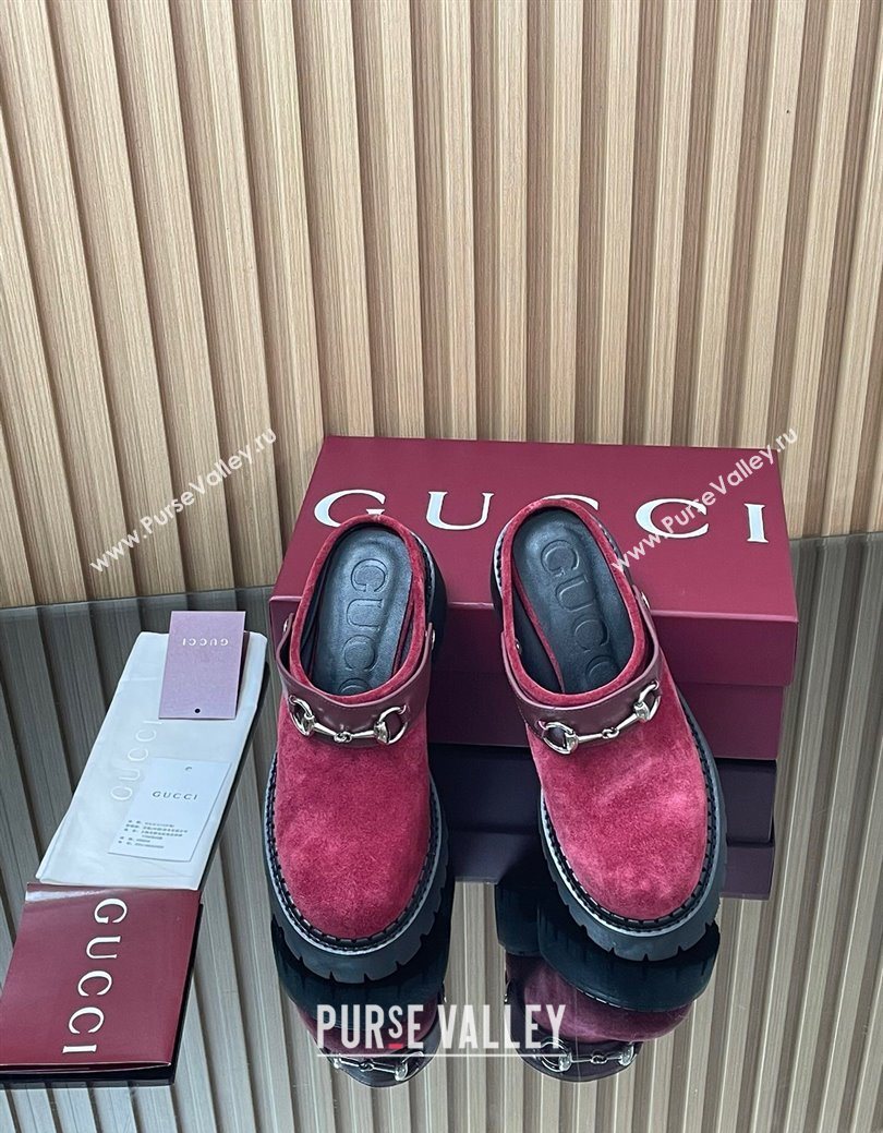Gucci Suede Mule 5cm with Horsebit 835829 Red 2025 (MD-250828117)