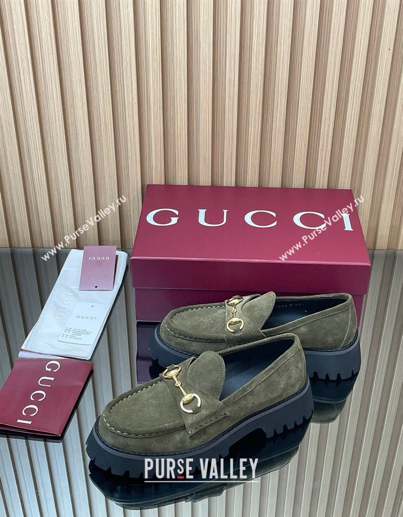 Gucci Suede Loafers 4.5cm with Horsebit Green 2025 GG123101 (MD-250828076)