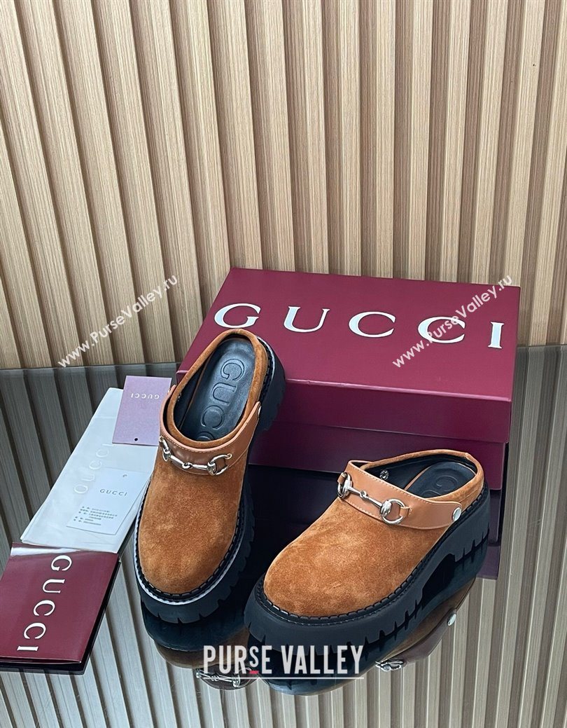 Gucci Suede Mule 5cm with Horsebit 835829 Light Brown 2025 (MD-250828118)